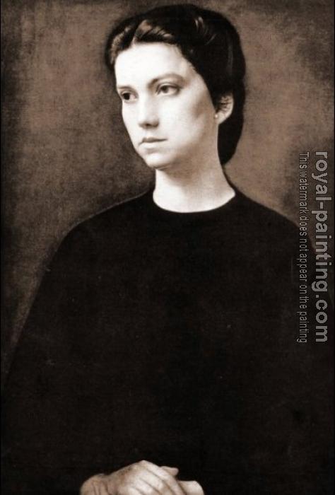 Pietro Annigoni : Ritratto di signora in nero con le mani sulle ginocchia